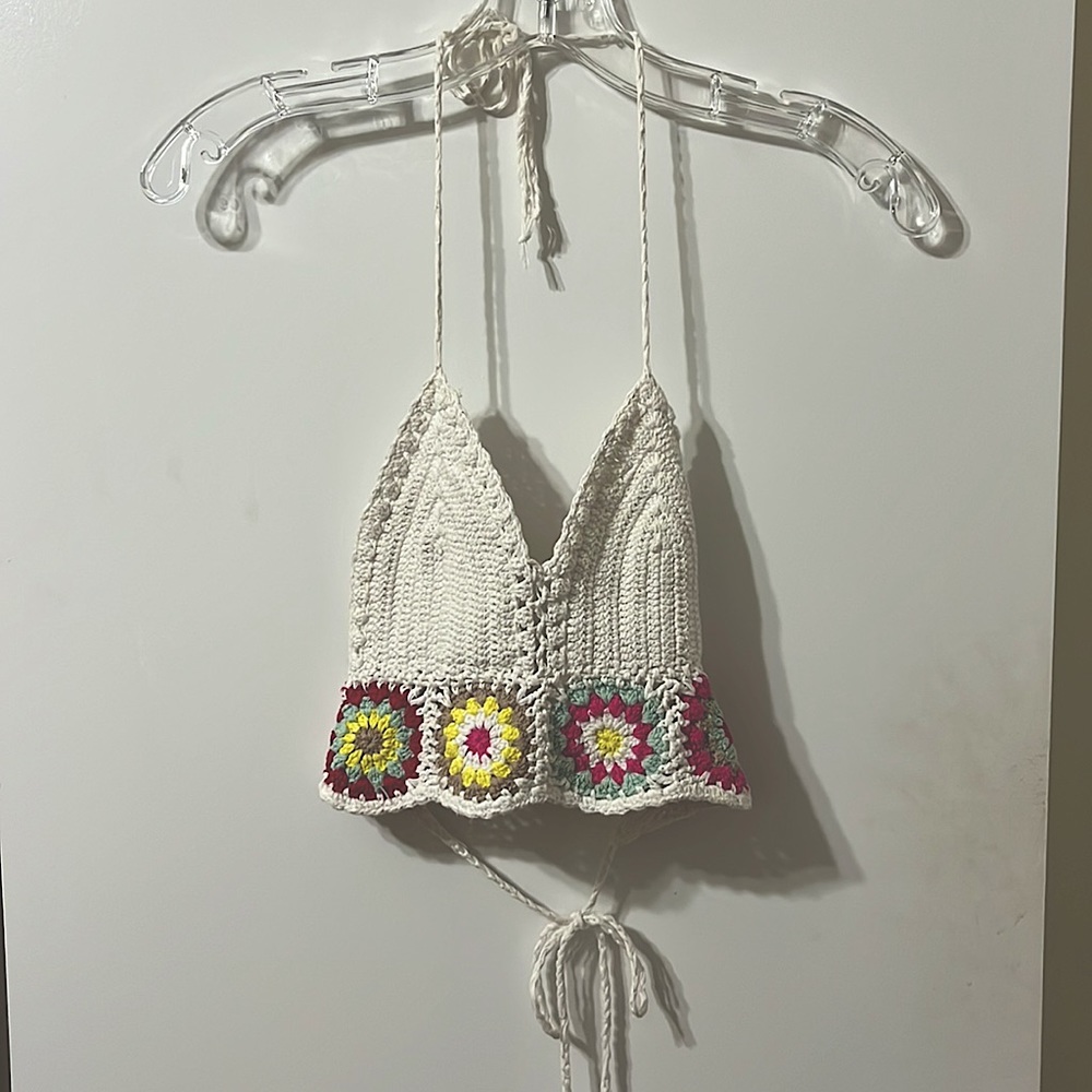 floral crochet crop top with string ties